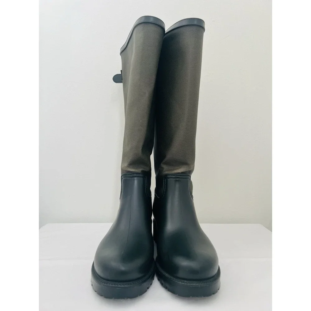 ALDO Tall Rain Snow Dark Green Zip Up Rounded Toe Rubber Canvas Boots Waterproof